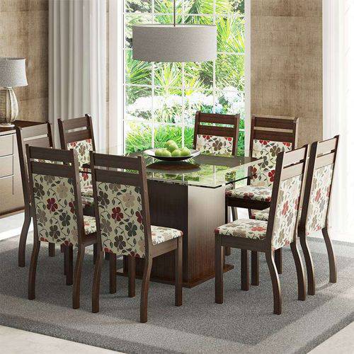 Tamanhos, Medidas e Dimensões do produto Conjunto de Mesa com 8 Cadeiras Louise Tabaco e Floral Hibiscos