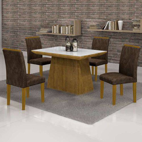 Tamanhos, Medidas e Dimensões do produto Conjunto de Mesa de Jantar com 4 Cadeiras Sevilha Iii Suede Marrom e Ypê