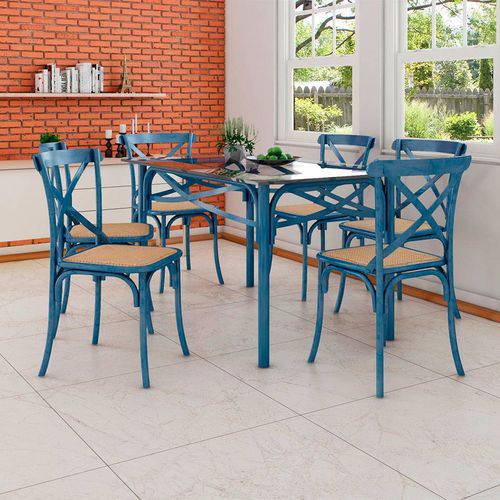 Tamanhos, Medidas e Dimensões do produto Conjunto de Mesa de Jantar com 6 Cadeiras e Tampo de Vidro Katrina Azul