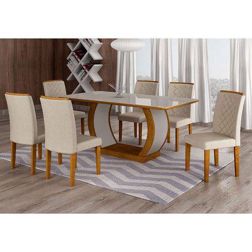 Tamanhos, Medidas e Dimensões do produto Conjunto de Mesa de Jantar com 6 Cadeiras Maia Iii Veludo Imbuia e Creme