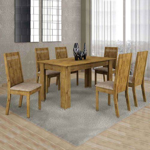 Tamanhos, Medidas e Dimensões do produto Conjunto de Mesa de Jantar com 6 Cadeiras Ouro Preto Suede Ypê e Bege
