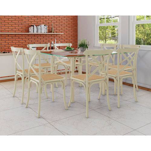 Tamanhos, Medidas e Dimensões do produto Conjunto de Mesa de Jantar com 8 Cadeiras e Tampo de Vidro Katrina Bege