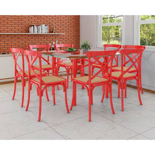 Tamanhos, Medidas e Dimensões do produto Conjunto de Mesa de Jantar com 8 Cadeiras e Tampo de Vidro Katrina Vermelho