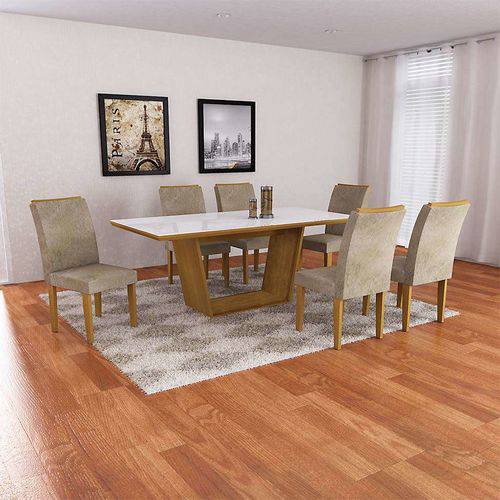 Tamanhos, Medidas e Dimensões do produto Conjunto de Mesa de Jantar Sofia com 6 Cadeiras Lunara Suede Branco e Imbuia