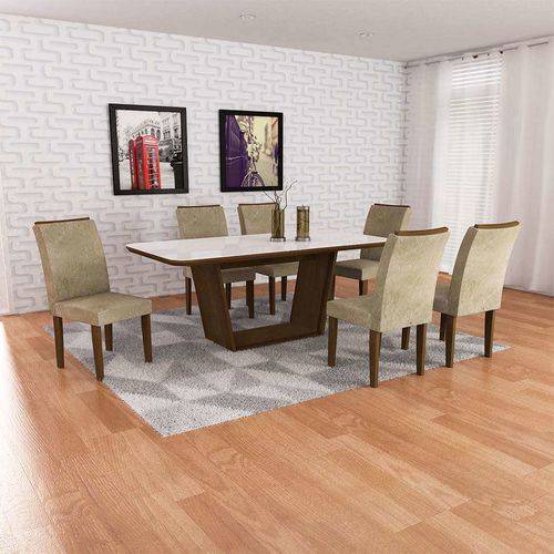 Tamanhos, Medidas e Dimensões do produto Conjunto de Mesa de Jantar Sofia com 6 Cadeiras Lunara Suede Castor e Branco