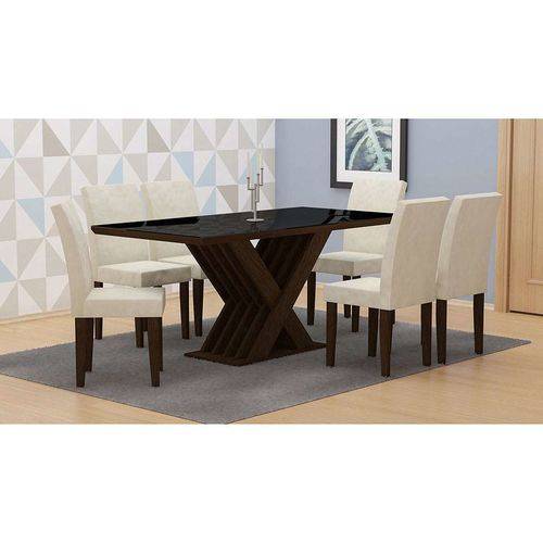 Tamanhos, Medidas e Dimensões do produto Conjunto de Mesa de Jantar Verona com 6 Cadeiras Grécia Veludo Castor e Creme