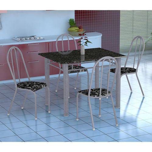 Tamanhos, Medidas e Dimensões do produto Conjunto de Mesa Genova com 4 Cadeiras Alicante Branco Prata e Preto Floral