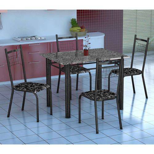 Tamanhos, Medidas e Dimensões do produto Conjunto de Mesa Gênova com 4 Cadeiras Lisboa Preto Prata e Preto Floral