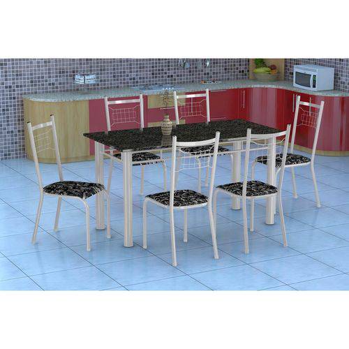 Tamanhos, Medidas e Dimensões do produto Conjunto de Mesa Granada com 6 Cadeiras Lisboa Branco e Preto Floral