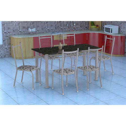 Tamanhos, Medidas e Dimensões do produto Conjunto de Mesa Granada com 6 Cadeiras Lisboa Branco Prata e Branco Floral