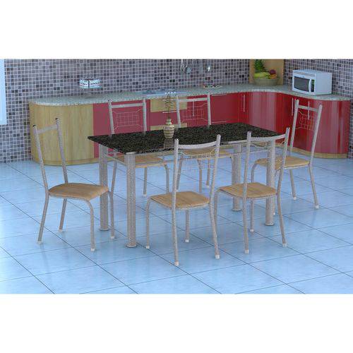 Tamanhos, Medidas e Dimensões do produto Conjunto de Mesa Granada com 6 Cadeiras Lisboa Branco Prata e Nature Bege