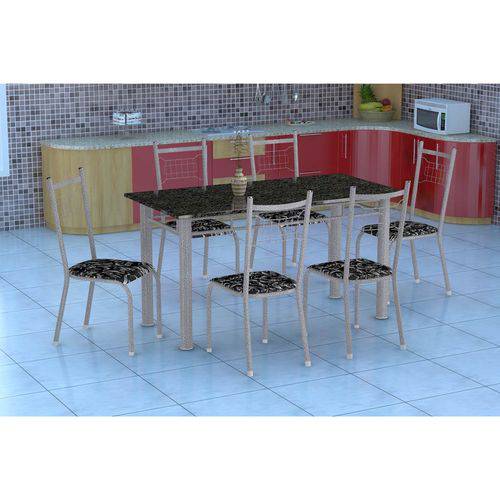 Tamanhos, Medidas e Dimensões do produto Conjunto de Mesa Granada com 6 Cadeiras Lisboa Branco Prata e Preto Floral