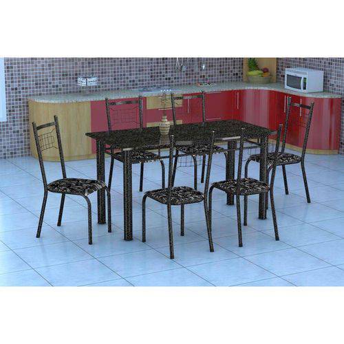 Tamanhos, Medidas e Dimensões do produto Conjunto de Mesa Granada com 6 Cadeiras Lisboa Preto Prata e Preto Floral