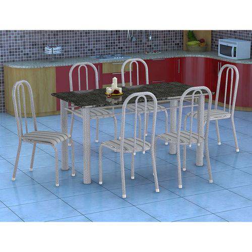 Tamanhos, Medidas e Dimensões do produto Conjunto de Mesa Granada com 6 Cadeiras Madri Prata e Preto Listrado Gr