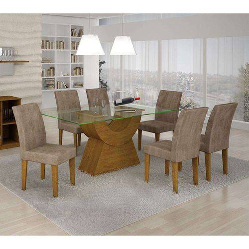 Tamanhos, Medidas e Dimensões do produto Conjunto de Mesa Malta 160 Cm com 6 Cadeiras Grecia Animalle Imbuia e Chocolate