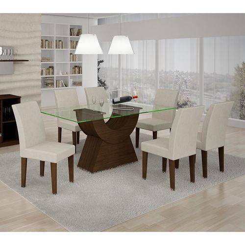 Tamanhos, Medidas e Dimensões do produto Conjunto de Mesa Malta 160 Cm com 6 Cadeiras Grecia Veludo Castor e Creme