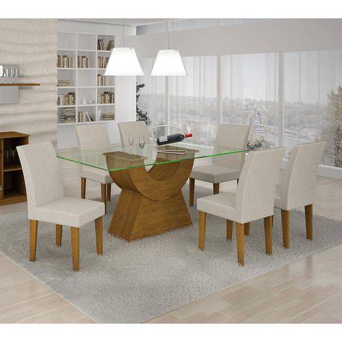 Tamanhos, Medidas e Dimensões do produto Conjunto de Mesa Malta 160 Cm com 6 Cadeiras Grecia Veludo Imbuia e Creme
