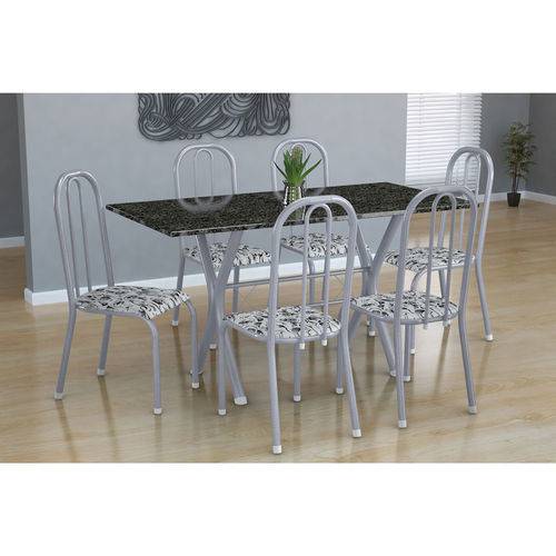 Tamanhos, Medidas e Dimensões do produto Conjunto de Mesa Miame com 6 Cadeiras Madri Branco Prata e Branco Floral