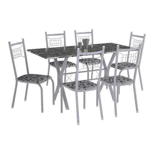 Tamanhos, Medidas e Dimensões do produto Conjunto de Mesa Miami com 6 Cadeiras Lisboa Branco Prata e Branco Floral