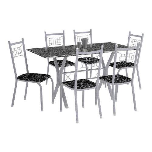 Tamanhos, Medidas e Dimensões do produto Conjunto de Mesa Miami com 6 Cadeiras Lisboa Branco Prata e Preto Floral