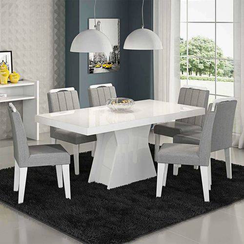 Tamanhos, Medidas e Dimensões do produto Conjunto de Mesa Olivia com 6 Cadeiras Elisa Branco e Platina