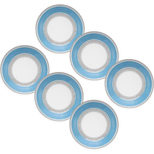 Tamanhos, Medidas e Dimensões do produto Conjunto de Pratos Oxford Porcelanas Moon Candy Dots 6 Peças Fundos 21cm - Branco/Azul