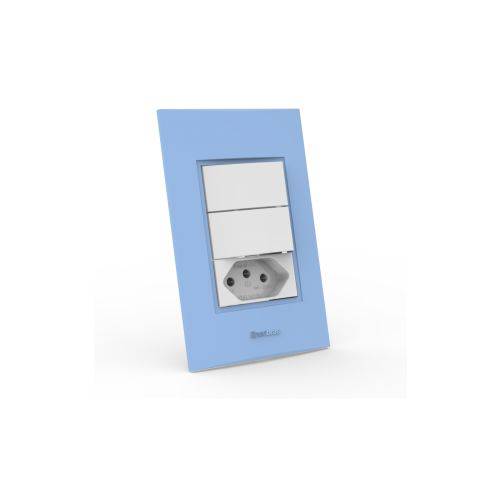 Tamanhos, Medidas e Dimensões do produto Conjunto 2 Interruptores (Simples + Paralelo) + Tomada 10A - Beleze Azul Pastel Enerbras