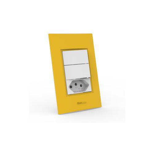Tamanhos, Medidas e Dimensões do produto Conjunto 2 Interruptores Simples + Tomada 10A - Beleze Amarelo Girassol Enerbras