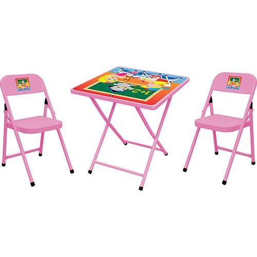 Tamanhos, Medidas e Dimensões do produto Conjunto Mesa + 2 Cadeiras Infantis Sapeca Escola Aço Rosa - Metalmix