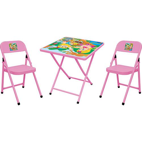 Tamanhos, Medidas e Dimensões do produto Conjunto Mesa + 2 Cadeiras Infantis Sapeca Pic Nic Aço Rosa - Metalmix