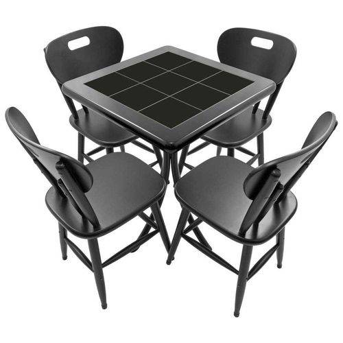 Tamanhos, Medidas e Dimensões do produto Conjunto Mesa de Azulejo Quadrada 60x60cm com 4 Cadeiras Azulejo Preto Preto - Tambo