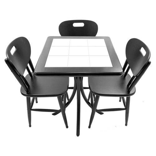 Tamanhos, Medidas e Dimensões do produto Conjunto Mesa de Azulejo Quadrada 60x60cm com 3 Cadeiras Azulejo Branco Preto - Tambo