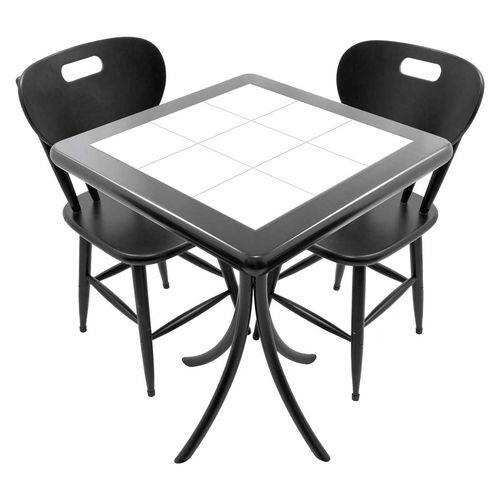 Tamanhos, Medidas e Dimensões do produto Conjunto Mesa de Azulejo Quadrada 60x60cm com 2 Cadeiras Azulejo Branco Preto - Tambo