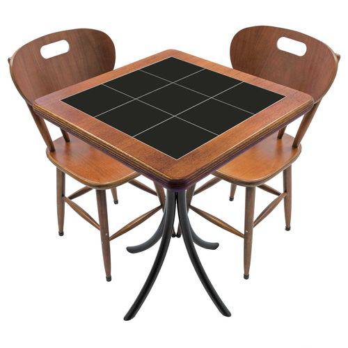 Tamanhos, Medidas e Dimensões do produto Conjunto Mesa de Azulejo Quadrada 60x60cm com 2 Cadeiras Azulejo Preto Imbuia - Tambo