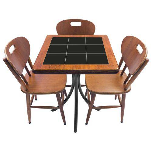 Tamanhos, Medidas e Dimensões do produto Conjunto Mesa de Azulejo Quadrada 60x60cm com 3 Cadeiras Azulejo Preto Imbuia - Tambo