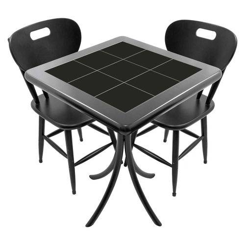 Tamanhos, Medidas e Dimensões do produto Conjunto Mesa de Azulejo Quadrada 60x60cm com 2 Cadeiras Azulejo Preto Preto - Tambo
