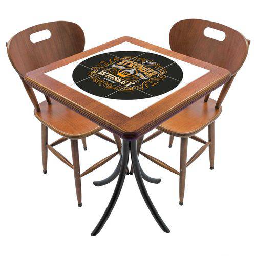 Tamanhos, Medidas e Dimensões do produto Conjunto Mesa de Azulejo Quadrada 60x60cm com 2 Cadeiras Stronger Whiskey Imbuia - Tambo