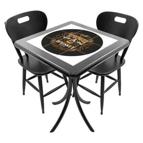 Tamanhos, Medidas e Dimensões do produto Conjunto Mesa de Azulejo Quadrada 60x60cm com 2 Cadeiras Stronger Whiskey Preto - Tambo