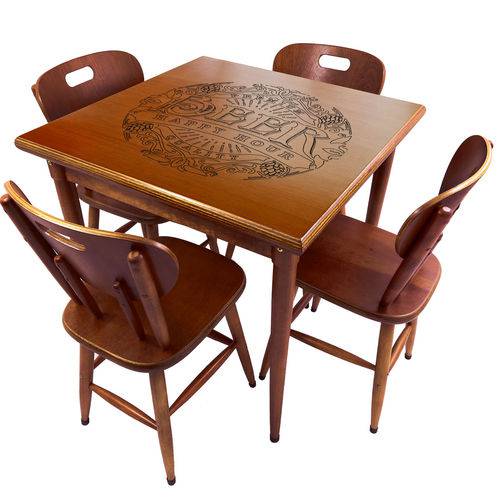 Tamanhos, Medidas e Dimensões do produto Conjunto Mesa de Jantar 4 Lugares de Madeira Beer Happy Hour Imbuia 80x80cm - Tambo