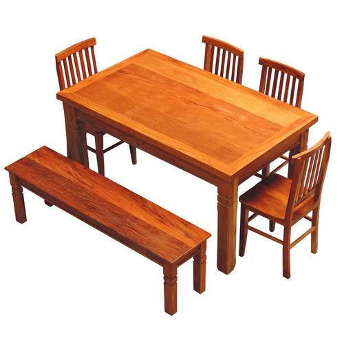 Tamanhos, Medidas e Dimensões do produto Conjunto Mesa de Jantar em Madeira Demolição 1,5m com Banco e 4 Cadeiras Mineira