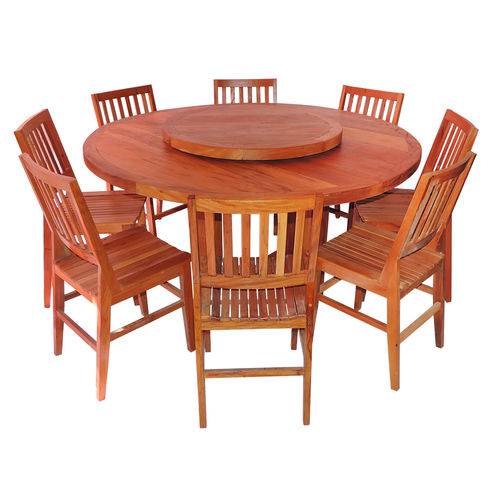 Tamanhos, Medidas e Dimensões do produto Conjunto Mesa de Jantar Redonda Madeira Demolição 1,60m + 8 Cadeiras Conforto