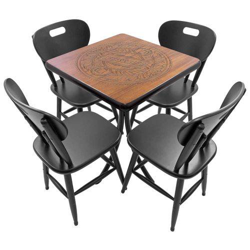 Tamanhos, Medidas e Dimensões do produto Conjunto Mesa de Madeira Pirografada Quadrada 60x60cm com 4 Cadeiras Weissbier Preto - Tambo