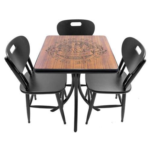 Tamanhos, Medidas e Dimensões do produto Conjunto Mesa de Madeira Pirografada Quadrada 60x60cm com 3 Cadeiras Black Beer Preto - Tambo