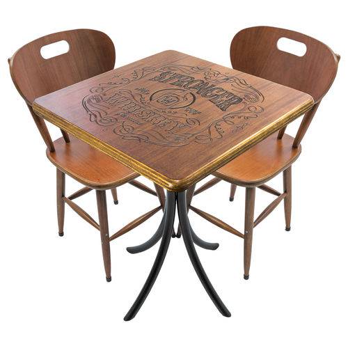 Tamanhos, Medidas e Dimensões do produto Conjunto Mesa de Madeira Pirografada Quadrada 60x60cm com 2 Cadeiras Stronger Whiskey Imbuia - Tambo