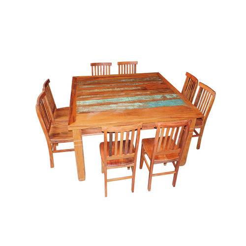 Tamanhos, Medidas e Dimensões do produto Conjunto Mesa Jantar em Madeira Demolição 1,5x1,5m 8 Cadeiras Mineira com Pátina Conjunto