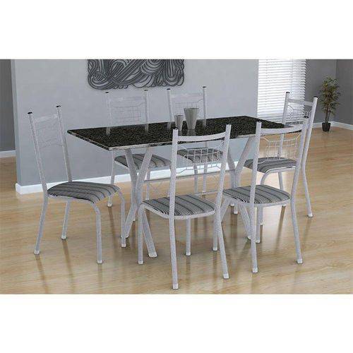 Tamanhos, Medidas e Dimensões do produto Conjunto Mesa Miami com 6 Cadeiras Lisboa Tubular Branco Prata - Fabone - Assento Preto com Listrado