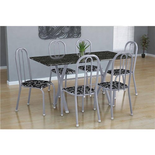 Tamanhos, Medidas e Dimensões do produto Conjunto Mesa Miami com 6 Cadeiras Madri Tubular Branco Prata - Fabone - Assento Preto com Floral