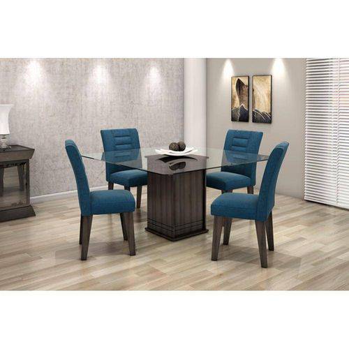 Tamanhos, Medidas e Dimensões do produto Conjunto para Sala de Jantar com Mesa Tampo de Vidro e 4 Cadeiras Vegas Wengue/Azul Royal