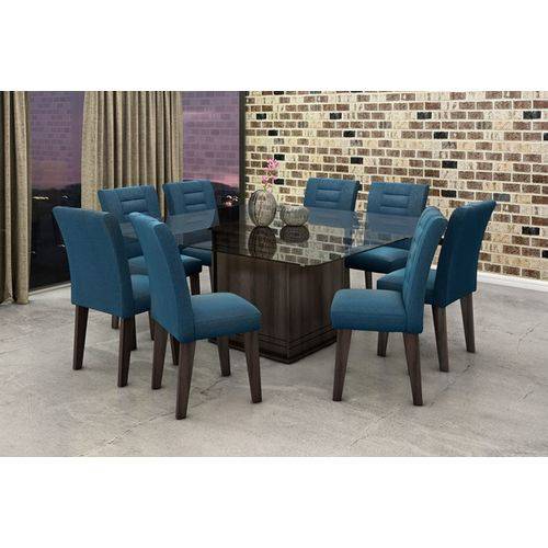 Tamanhos, Medidas e Dimensões do produto Conjunto para Sala de Jantar com Mesa Tampo de Vidro e 8 Cadeiras Vegas Wengue/Azul Royal