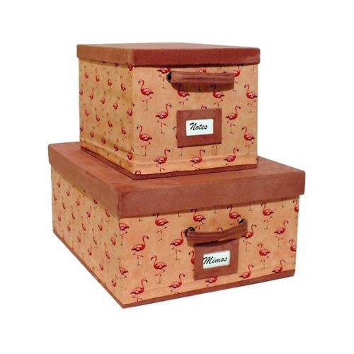 Tamanhos, Medidas e Dimensões do produto Conjunto Super Luxo Caixas de Tecido com Identificador e Alças - Flamingos Linho